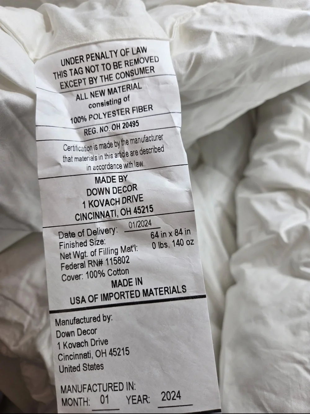 QUINCE Premium Down Alternative Mattress Topper Full/Queen 0544